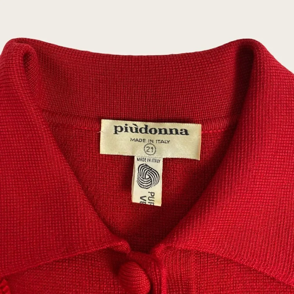 Rare Piudonna Red Virgin Wool Crewelwork Dress